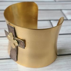 Vintage Brass and copper cuff Cross Bracelet